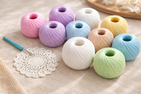 mercerized cotton threat in many colors with a crocheted doily