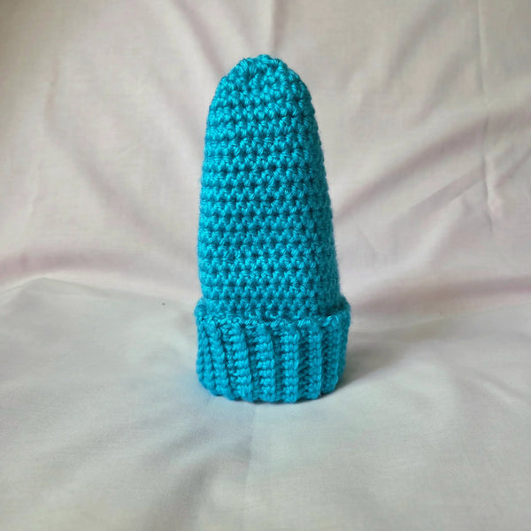 Handmade teal crochet beanie with ribbed brim, cozy winter hat for adults