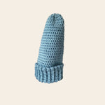 Handmade light blue crochet beanie with ribbed cuff, cozy winter hat