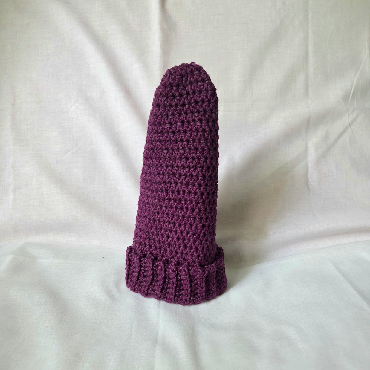 Handmade purple crochet beanie with ribbed cuff, cozy and stylish winter hat