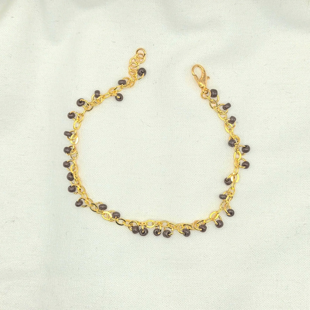 Gold chain bracelet with brown beads, handmade jewelry for everyday wear