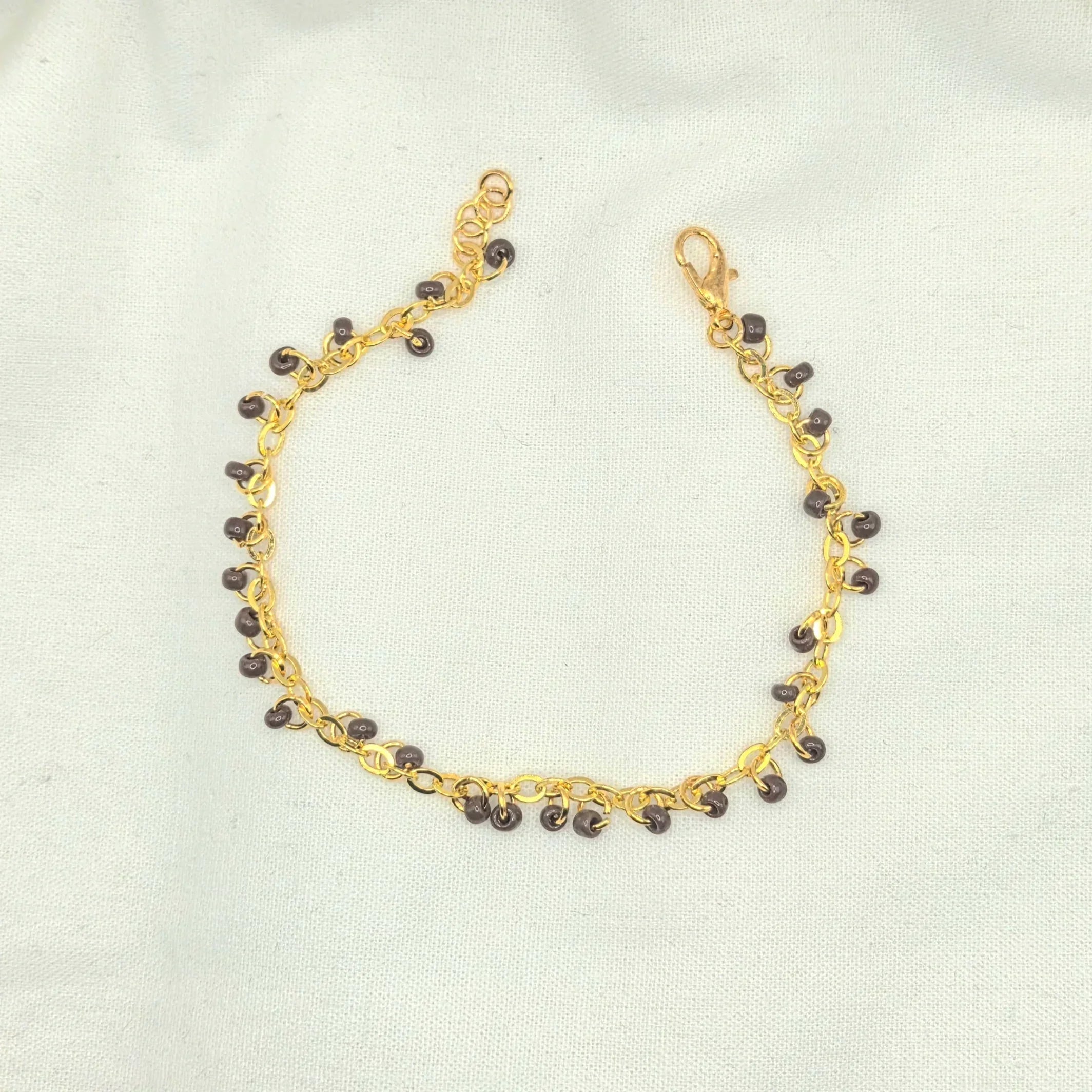 Gold chain bracelet with brown beads, handmade jewelry for everyday wear