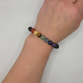 Colorful gemstone bracelet on wrist, handmade for comfort and creativity