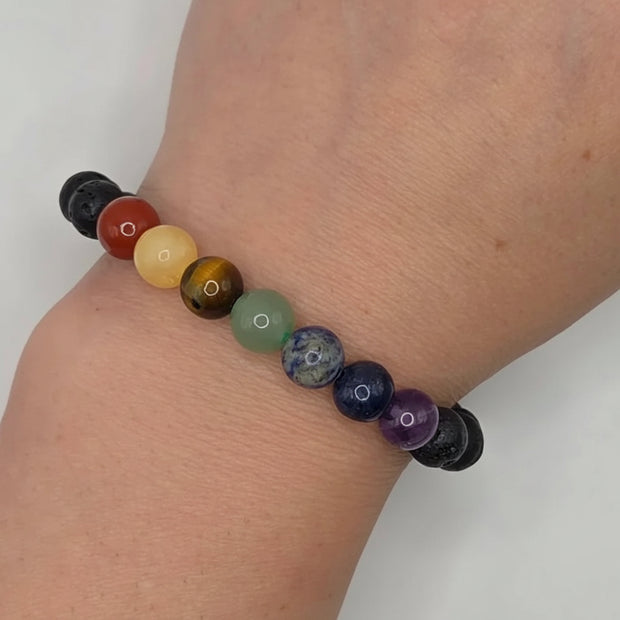 Colorful gemstone bracelet on wrist, handmade for comfort and creativity