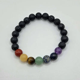Chakra stone bracelet with lava beads and colorful gemstones for healing and balance