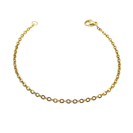 A delicate gold chain bracelet with a lobster clasp, displayed against a plain white background.