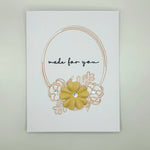 Handmade card with 'made for you' text, gold floral design, and gem accents for cozy, thoughtful gifting.