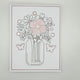 Handmade floral card with glittery vase, pink flowers, butterflies, and rhinestone accents for cozy gifts