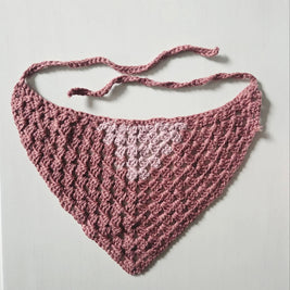 Handmade crochet triangle scarf with pink gradient and lace pattern