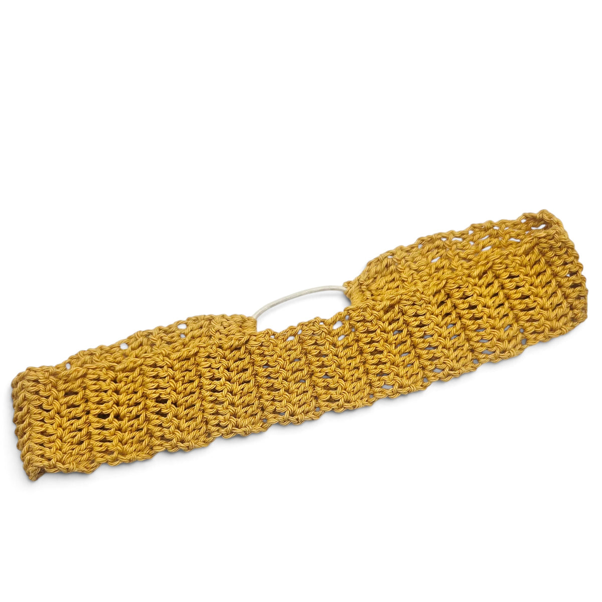 Handmade mustard yellow crochet headband with stretchy elastic, cozy and stylish accessory for everyday wear