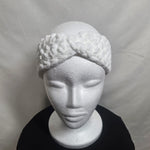 White crochet headband with textured pattern, cozy handmade accessory for everyday comfort
