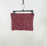 Handmade crochet square in burgundy and cream, perfect for cozy home decor or DIY projects
