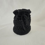 Handmade black crochet owl cozy with textured stitches and ear details, perfect for gifting.