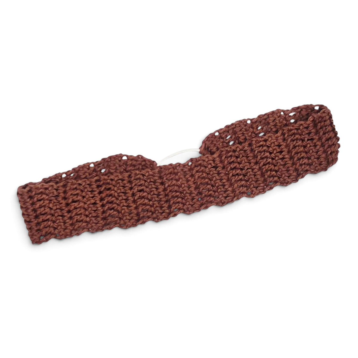 Handmade crochet headband in warm brown, cozy and textured for everyday comfort