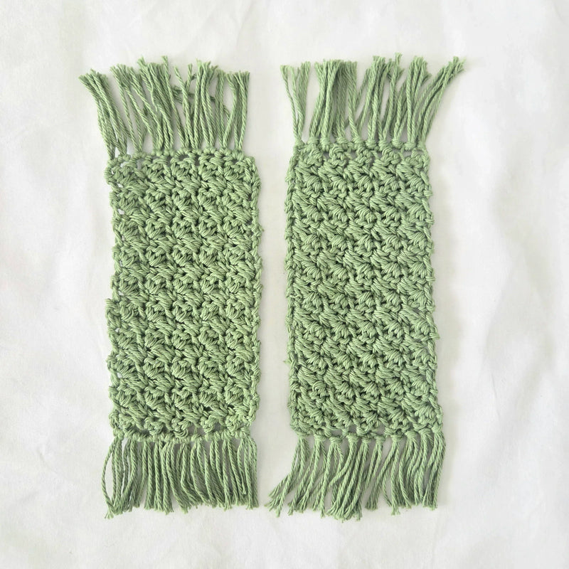 Handmade mint green crochet bookmarks with tassels, cozy and creative gift idea