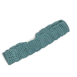 Handmade teal crochet headband with open stitch pattern, cozy and stylish accessory for everyday wear