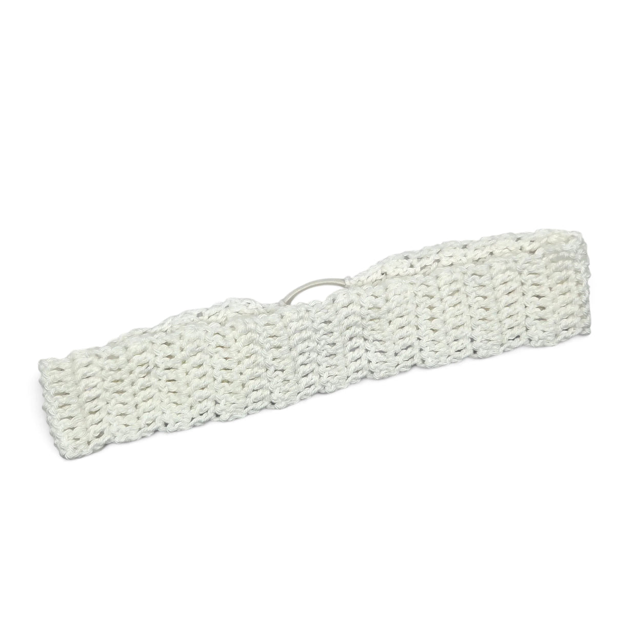 Handmade white crochet headband with open stitch pattern, cozy and stylish accessory for everyday wear.