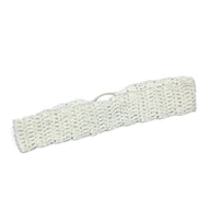 Handmade white crochet headband with open stitch pattern, cozy and stylish accessory for everyday wear.