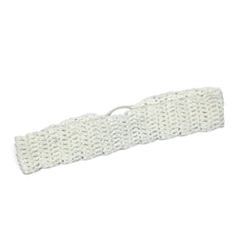 Handmade white crochet headband with open stitch pattern, cozy and stylish accessory for everyday wear.