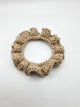 Handmade crochet hair scrunchie in neutral beige, soft textured yarn, cozy boho accessory