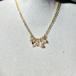 Gold chain necklace with pearl and bead cluster pendant, handmade for cozy, creative style
