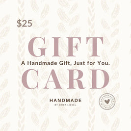$25 handmade gift card by Erika Liesel, perfect for cozy crochet gifts and creative handmade presents