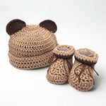 Handmade crochet bear hat and booties set for babies, cozy and adorable newborn gift