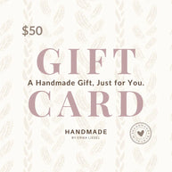 $50 handmade gift card by Erika Liesel, cozy crochet-inspired design for thoughtful gifting