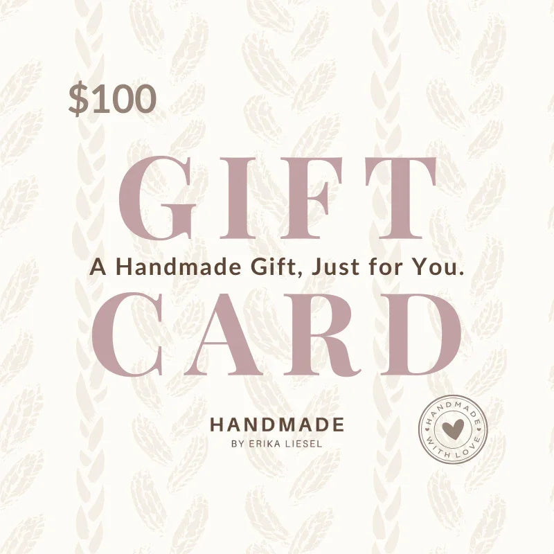 $100 handmade gift card by Erika Liesel, perfect for cozy crochet gifts and thoughtful presents