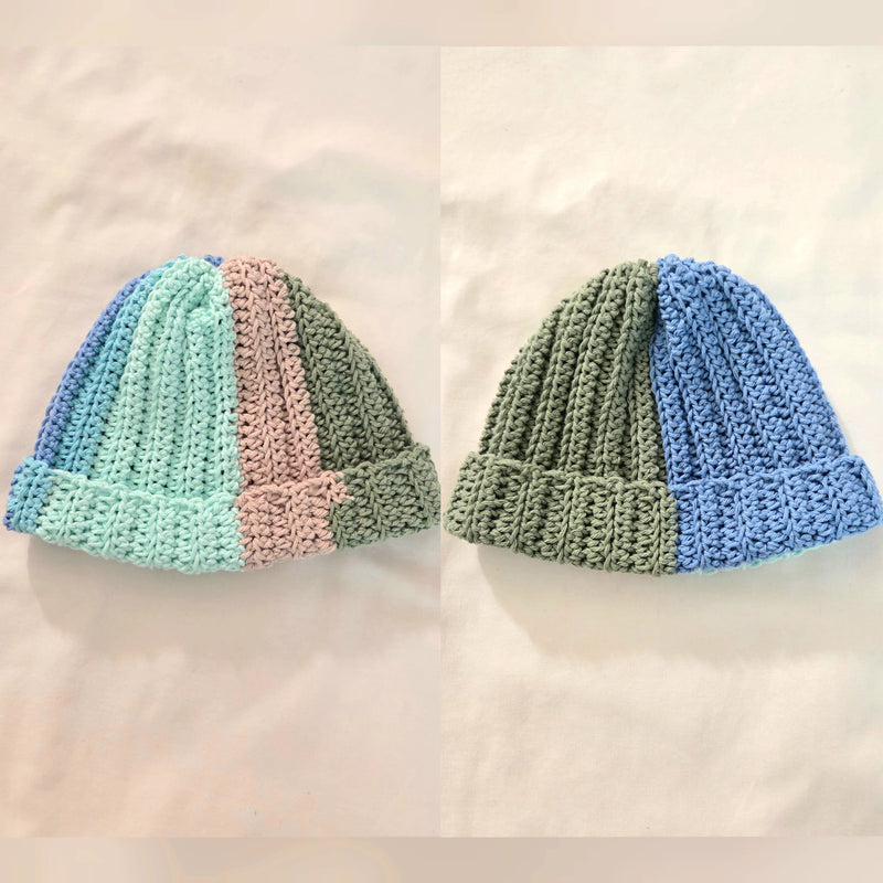 Handmade crochet beanie in pastel stripes, cozy winter hat for adults, soft yarn, handmade gift