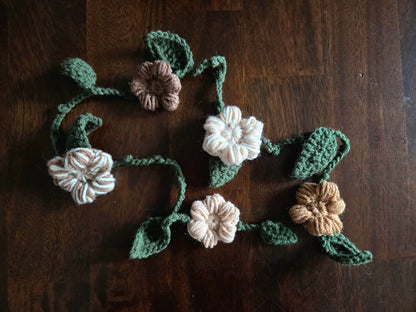 Crocheted flowers and leaves 