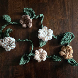 Crocheted flowers and leaves 