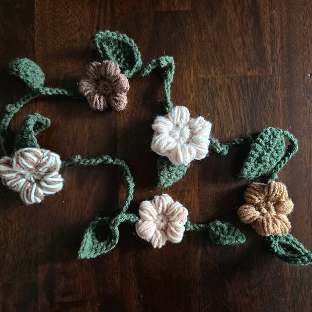 Crocheted flowers and leaves 