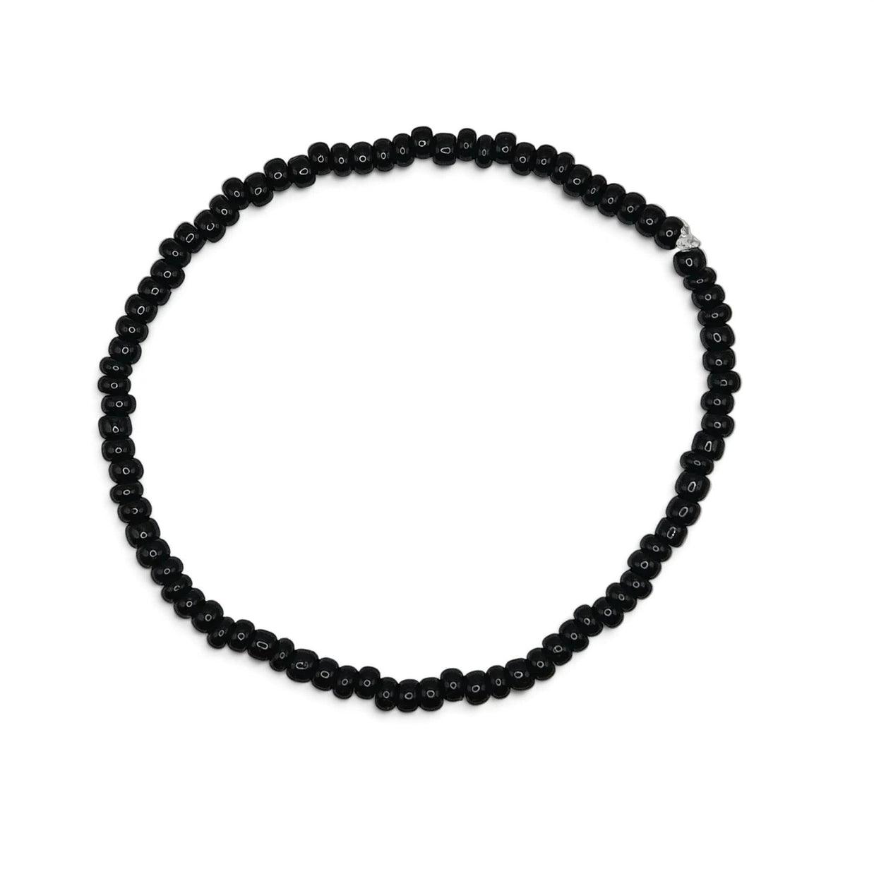 Handmade by Erika Liesel minimalist stretch bracelet featuring glossy 3mm black glass beads on a durable elastic cord.