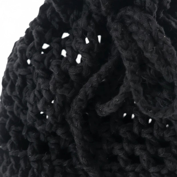 Handmade by Erika Liesel black crochet drawstring bag made from soft premium yarn for jewelry or gift storage.