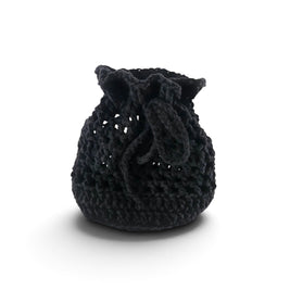 Handmade by Erika Liesel black crochet drawstring bag made from soft premium yarn for jewelry or gift storage