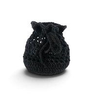 Handmade by Erika Liesel black crochet drawstring bag made from soft premium yarn for jewelry or gift storage