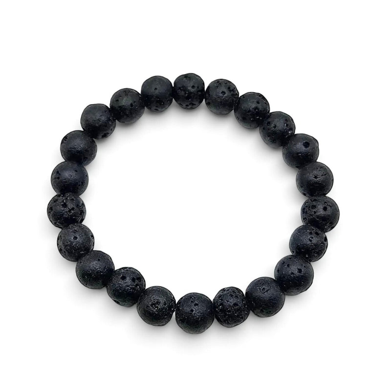 Handmade by Erika Liesel men's 8-inch stretch bracelet featuring textured black natural lava stone beads.