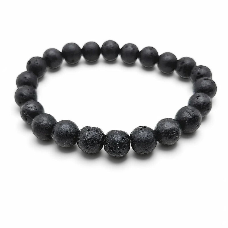 Handmade by Erika Liesel men's 8-inch stretch bracelet featuring 8mm textured black natural lava stone beads.
