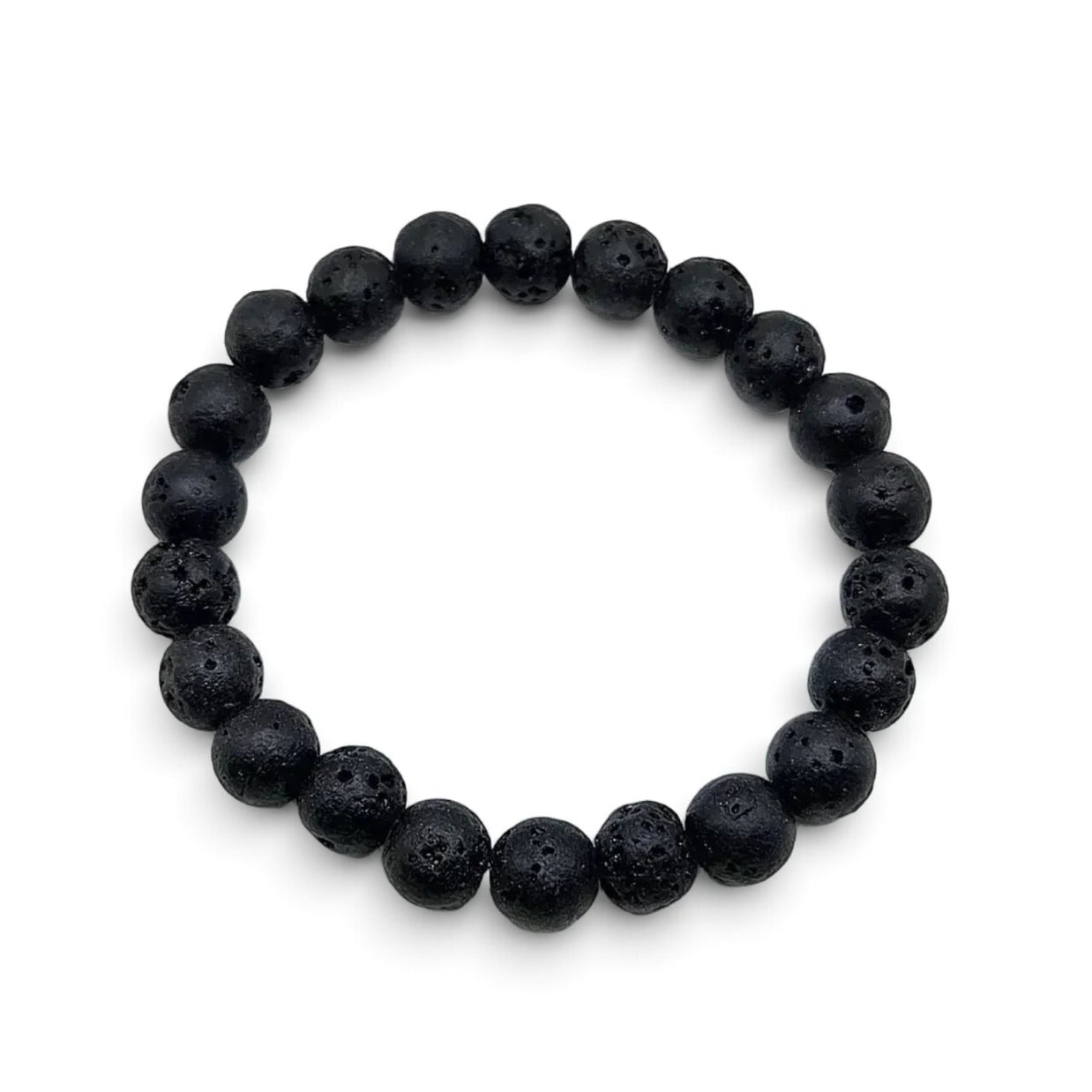 Handmade by Erika Liesel minimalist black lava stone bead bracelet with a textured volcanic rock finish