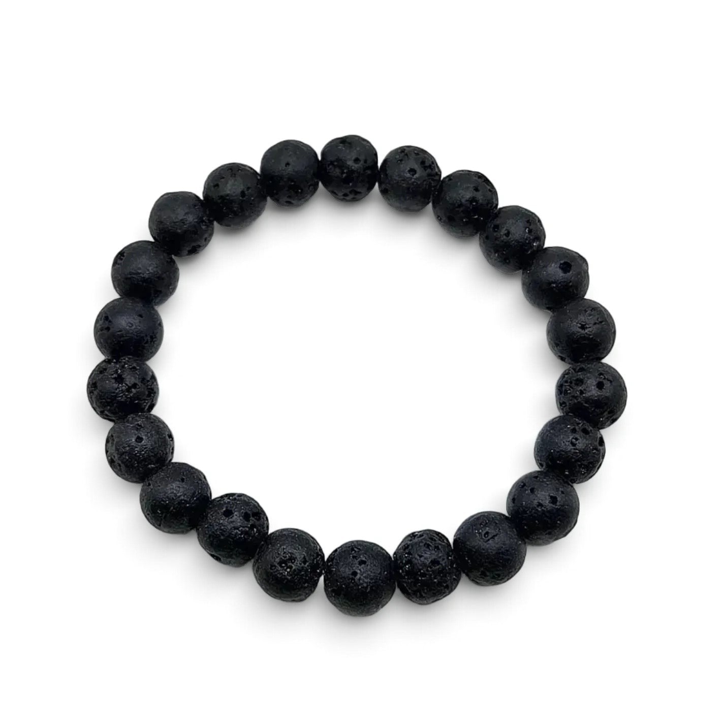 Handmade by Erika Liesel minimalist black lava stone bead bracelet with a textured volcanic rock finish