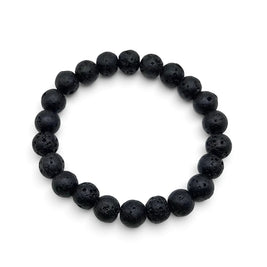 Handmade by Erika Liesel minimalist black lava stone bead bracelet with a textured volcanic rock finish