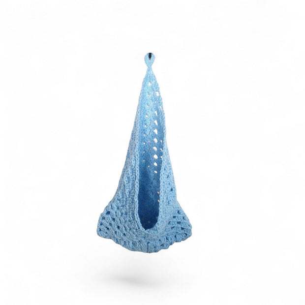 Handmade by Erika Liesel light blue crochet hanging basket for plant storage or nursery organization