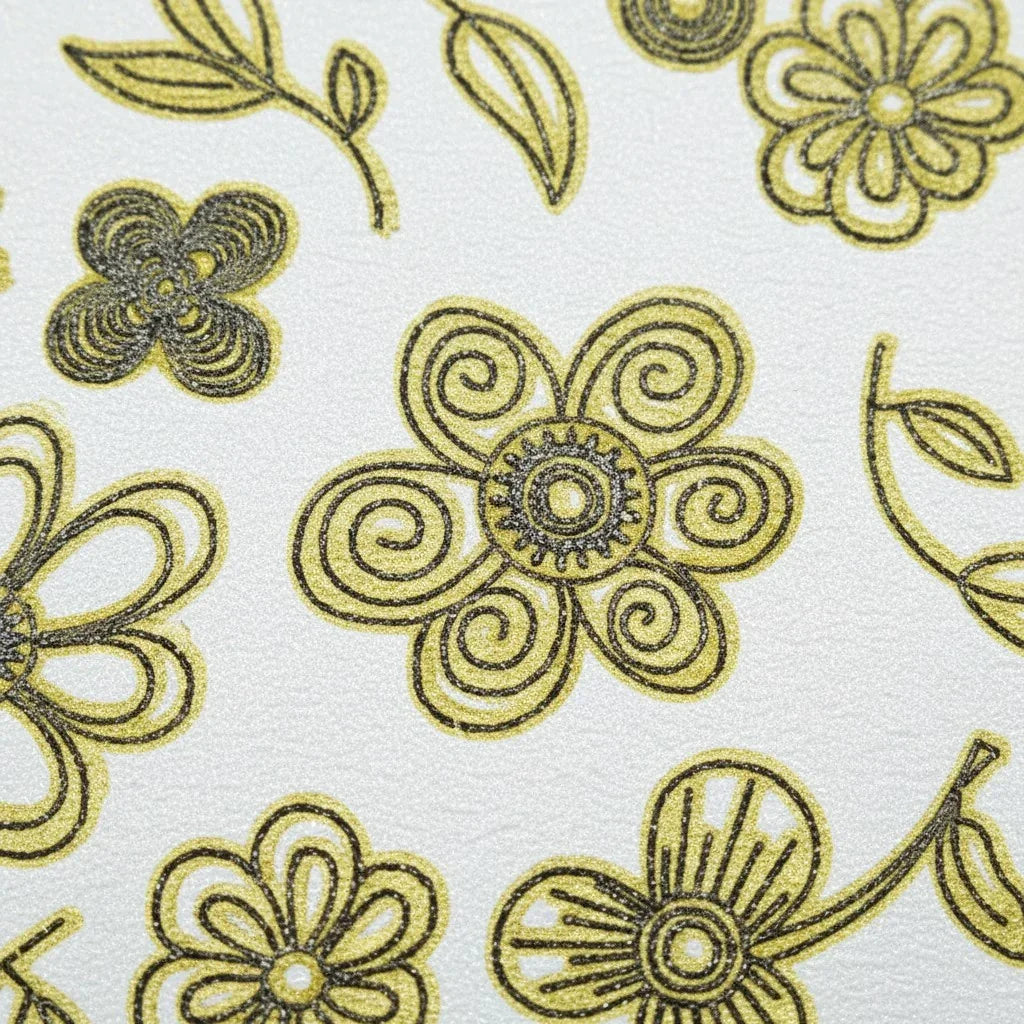 Handmade by Erika Liesel botanical greeting card featuring gold and black floral illustrations on shimmery cardstock.