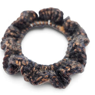 Handmade by Erika Liesel brown and black crochet scrunchie made from soft premium yarn for a polished hair accessory