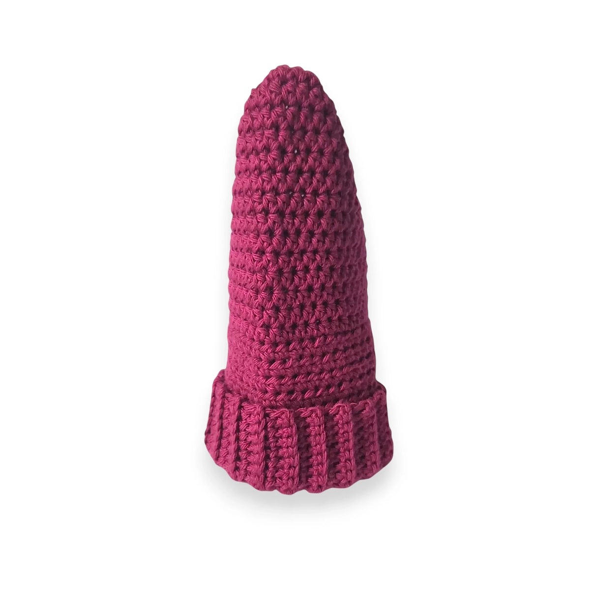 Handmade crochet beanie in deep burgundy with ribbed brim, cozy winter hat for everyday comfort