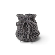 Handmade by Erika Liesel charcoal grey crochet drawstring bag made from soft premium yarn for gifts or storage.
