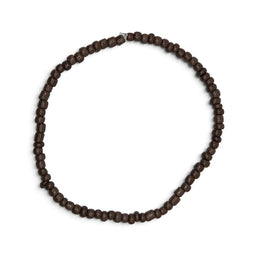 Handmade by Erika Liesel chocolate brown glass bead stretch bracelet on a white background