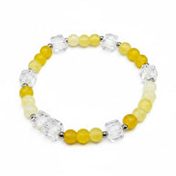 Handmade by Erika Liesel citrine bracelet featuring yellow glass beads, clear crystal cubes, and silver-tone accents.