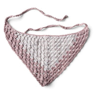 Handmade by Erika Liesel crochet bandana in a soft pink and cream gradient pattern with tie strings.